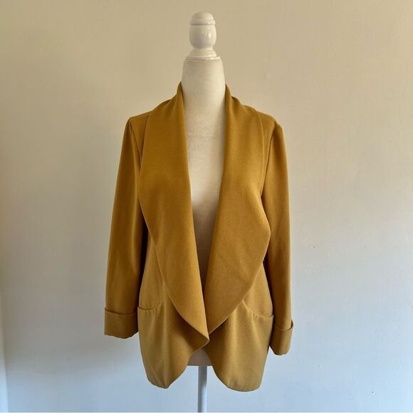 Bar III Mustard Yellow Textured Drape Open Front Blazer Jacket - Picture 1 of 6